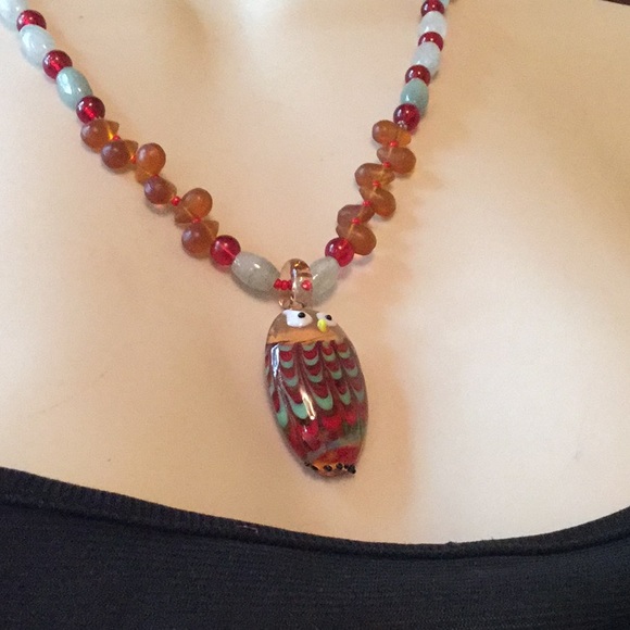 Ldmtreasures Jewelry - Glass Owl, Owl Colored Glass Beaded Necklace